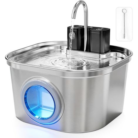 Universal Wireless Stainless Steel Cat Water Fountain for Cats and Dogs: 3.2L Automatic Drinking Fountain with Motion Sensor 4200mAh Battery, Ultra-Quiet Water Pump (1/5)