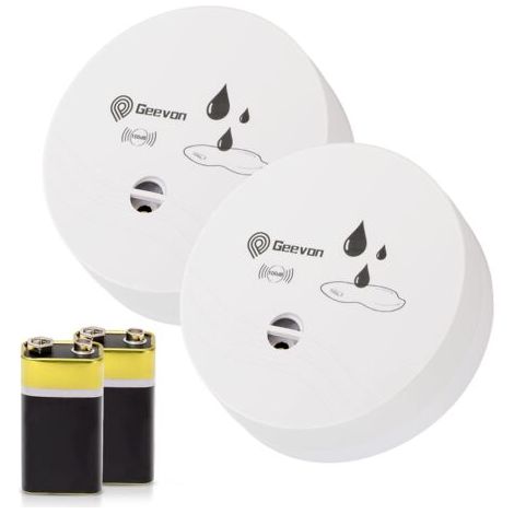 Lot de 2 détecteurs de Fuite d'eau, 100 DB pour Caves, salles de Bains, buanderies, Cuisines, garages et greniers, alarmes d'eau à Piles (Piles incluses) (1/5)