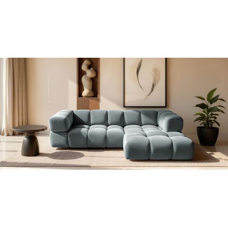 Ecksofa Designersofa BLANCHE in Stoff Bluvel Graublau Ottomane Rechts