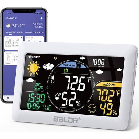 Station météo Wi-Fi avec application, écran couleur 7,5 pouces, , station météo intérieure et extérieure sans fil avec prévisions internet en temps réel (1/4)
