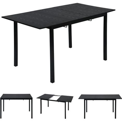 MEUBLES COSY Industrieller ausziehbarer Esstisch für 4 bis 6 Personen aus schwarzem MDF-Holz, schwarze Metallbeine (1/5)