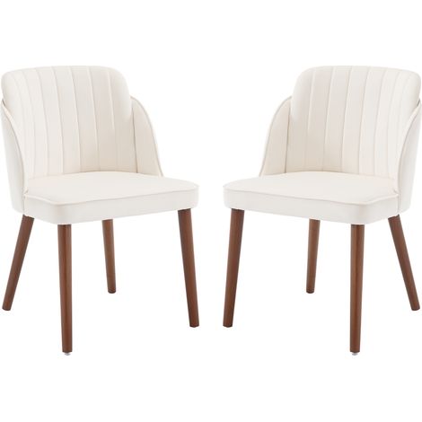 CHAIRUS Dining Chairs 2Pcs in Velvet Upholstered Retro Rustic Kitchen Chairs with Wood Legs for Living Room Restaurant, White