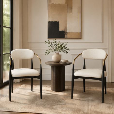 chaise salle manger tissu beige métal noir doré OKMYHOME (1/5)