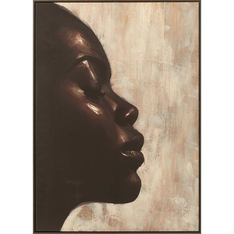 Tableau visage féminin taupe marron foncé sur toile élégante - Taupe marron foncé beige (1/3)