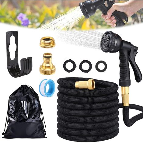 Tuyau d'eau Extensible 15m, Tuyau d'arrosage Expandable, Tuyau Retractable avec 1/2" et 3/4" Adaptateurs, 8 Modes d'arrosage, Tuyau d'arrosage Retractable pour Jardin, Garden Hose Flexible avec Sac (1/5)