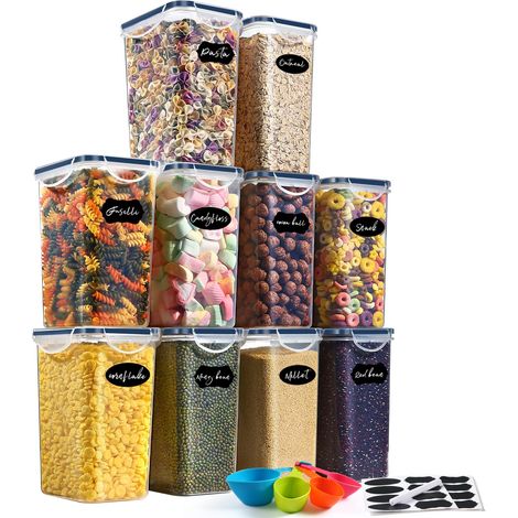 YASHE Contenitori Ermetici per Alimenti, Contenitori per Alimenti, Plastica, con Coperchio, Contenitori Cucina di Cereali, Muesli, Farina, Senza BPA, 10 Pezzi1.5L