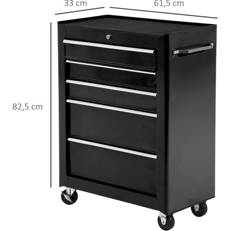 Armario de herramientas, caja de herramientas, 5 cajones, con ruedas, de acero, negro. (1/5)
