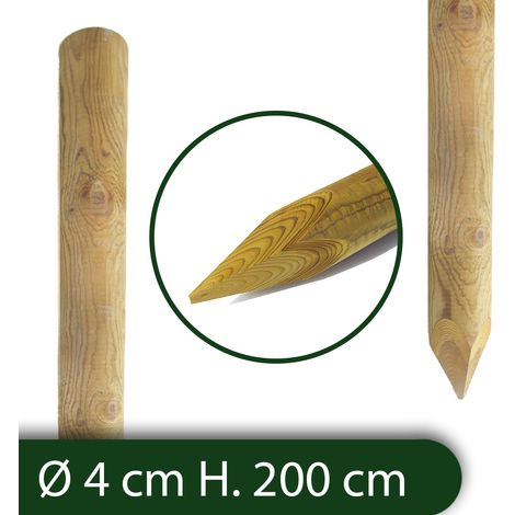 1PZ PALI IN LEGNO TONDI CON PUNTA IMPREGNATI PER RECINZIONE Ø 4X200 CM nx1