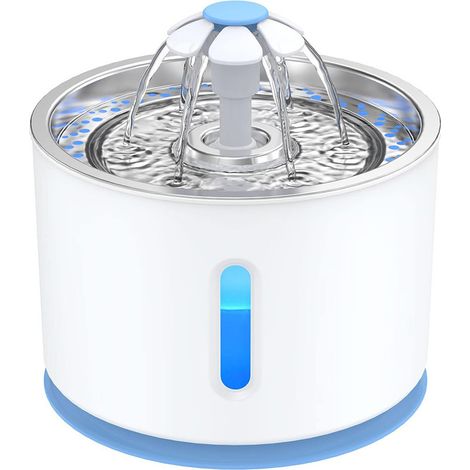 Fontaine à eau pour chat - Distributeur silencieux avec triple filtration - Bac en acier inoxydable - Veilleuse LED - 2.4L-Bleu (1/5)