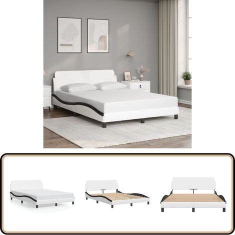 Bettgestell mit Kopfteil Weiß und Schwarz 140x200 cm Kunstleder - Bettsofa - Doppelbett - Boxspringbetten - Schlafzimmermöbel - Lattenrost