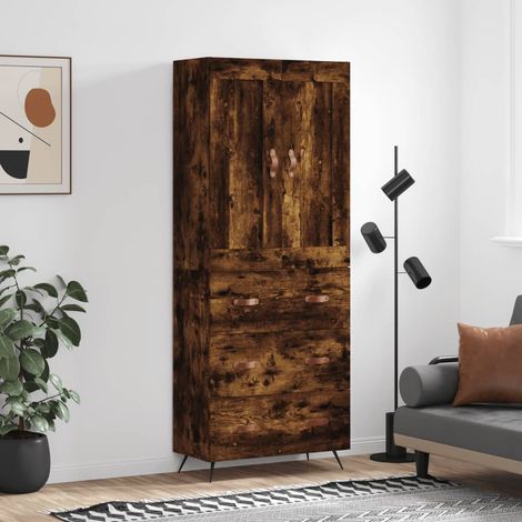 vidaXL Buffet haut Chêne fumé 69,5x34x180 cm Bois d'ingénierie (1/5)