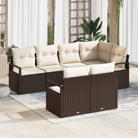 Conjunto de sofá de jardín 7 pcs Marrón Poliratán vidaXL (1/5)
