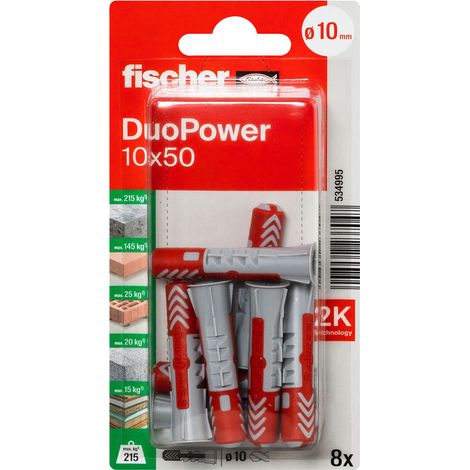 Fischer – Cheville d'expansion DuoPower 10 x 50 mm – Lot de 8 unités – Pour béton, plaques de plâtre et pierre naturelle – Installation facile - V887223