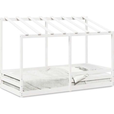Maison Exclusive - Kinderbett mit Dach Weiß 90x200 cm Massivholz