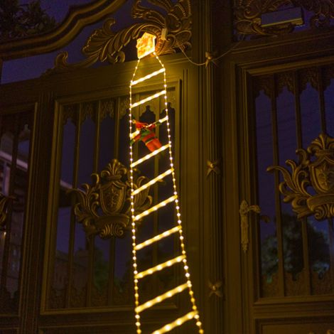 Lumières de décoration de Noël, lumières d'échelle du Père Noël, décoration murale de fenêtre d'arbre de Noël -1,5 mètres 120 lumières, lumière chaude (1/3)