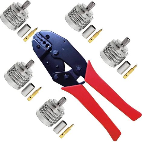 Connecteur Type N Male 5Pcs et Pince à Sertir Coaxial,Connecteur RF et Outil de Sertisseuse pour LMR195 RG58 RG400 RG142 Câble