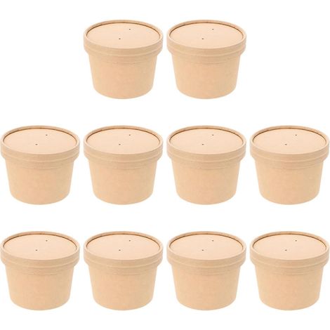 Lot de 10 Sets de Sets de Pots en Papier Kraft 8 Oz Couvercles, pour Crème Glacée, Yaourt et Soupe Froide, Gobelets D'emballage pour Dessert et Usage Extérieur (1/5)