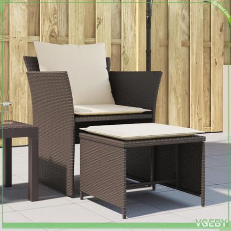Chaise de jardin - FAFEICY - 368617 - Résine tressée marron - Repose-pied inclus - Cadre acier enduit poudre (1/5)