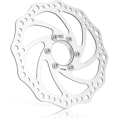 Fahrrad-Bremsscheibe, 160 mm, aus Edelstahl mit Flanschadapter und 6 Befestigungsschrauben – Bremsrotor – Scheibenbremsenteile (1/5)