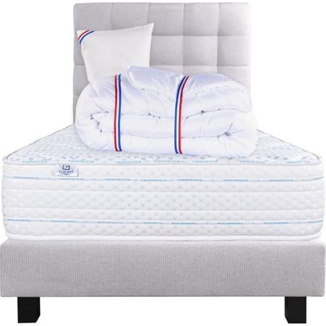 Ensemble Matelas Thermotec (24 cm),Tête de Lit, Sommier (20cm),Couette et Oreiller, 90x190cm (1/5)