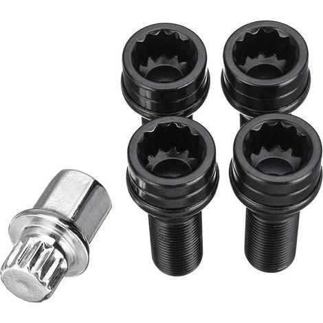 Anti-theft Wheel Bolts M14 x 1.25 Black Nut + Key Compatible with BMW Mini R54 R55 R56 R57 R58 R59 R60 F55 F56 F57 Compatible with BMW 1 2 3 4 5 6 7 Series X1 3 5 6 MUMU (1/4)