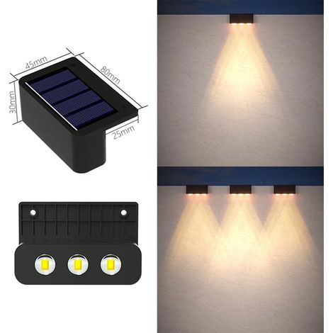 (1 lampe - 3 LED lumière chaude) Lampe solaire d'extérieur à 3 LED, étanche, pour escalier, mur, balcon, éclairage décoratif compatible, éclairage de cour, lampe à énergie solaire (1/5)