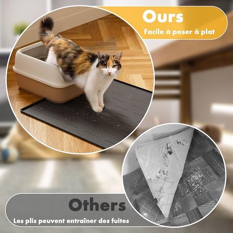 Cat Litter Mat Silicone, Under Litter Tray, 86 x 56 cm, Dark Grey cat mat, non-slip, cat litter mat large (1/4)