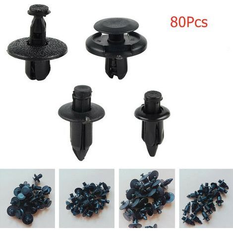 80 Stück gemischte schwarze Nylon-Motorradverkleidungsschrauben (4 Farben), Verkleidungshebelnieten und Clips (1/4)
