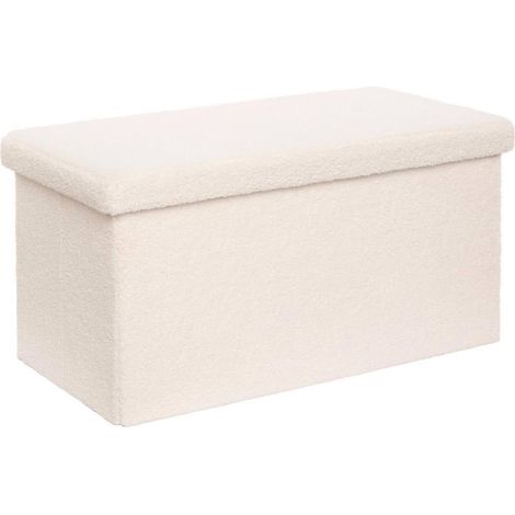 Pouf Coffre Double Bouclette "Jaiko" 76cm Blanc