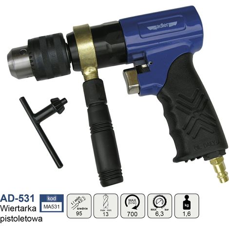 Adler Trapano pneumatico de pistola AD-531, tool de foratura ad alte prestazioni, design ergonomico, alta resistenza, compatibilità pneumatica, massima efficienza, colore metallo