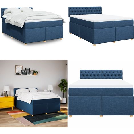vidaXL Boxspringbett mit Matratze Blau 160x200 cm Stoff (1/5)