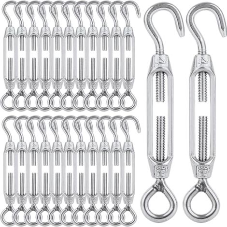 24 Pcs Tendeur Cable M4, Inox 304 Réglable Crochet de Ridoir et Oeil, Fil pour Jardin, Système Câble, Accessoires - (1/5)