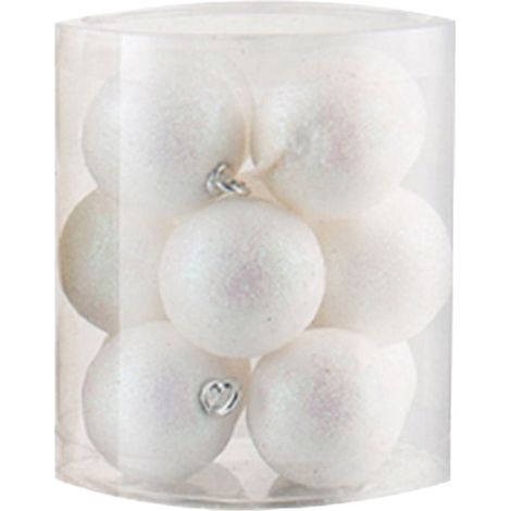 Boule De Noël - En Plastique Anti-Casse - 4 cm - Avec Anneau De Suspension - Décoration Arbre De Noël - Blanc - Lot De 12 (1/5)