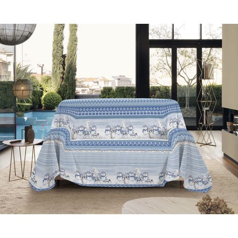 Telo Arredo Made in Italy in Cotone Grandfoulard Copritutto Copridivano Copriletto-Teli Sofà Arredatutto-Drappeggio-Arazzo-Copridivano Grand Foulard Letto Matrimoniale - Polare Blu