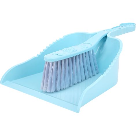 Mini balai et pelle à poussière - Ensemble de nettoyage bureau ergonomique, poils fins durables PP+PET bleu, idéal clavier voiture (1/5)