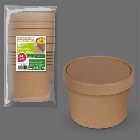 Envase de cartón redondo con tapa 350 cc, 5 uds (1/2)