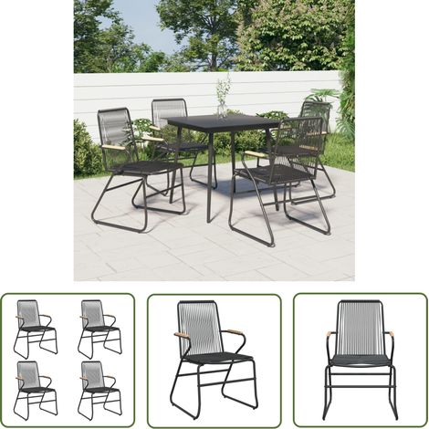 The Living Store Chaises de jardin lot de 4 noir 58x59x85,5 cm rotin PVC - Chaise De Jardin - Fauteuil De Jardin - Mobilier De Jardin - Salon De Jardin - Rotin Pvc (1/5)