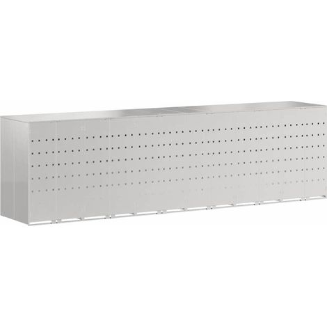 Rangement de poubelle à roulettes pour 3 poubelles Argent