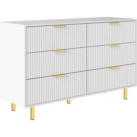 Commode 6 tiroirs en blanc et doré avec structure métallique - 120 x 40 x 72 cm (1/5)