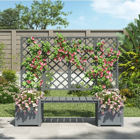 Jardinière avec treillis et siège 169x145x42 cm, structure en bois gris, pour terrasse – MEUBLIV (1/5)