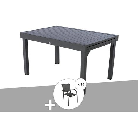 Hesperide – Ensemble repas rectangulaire extensible en aluminium graphite pour 8 à 10 personnes – Rallonge coulissante – Dimensions 270x90x75 cm (1/5)