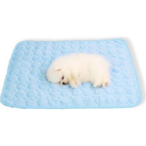 Tapis rafraîchissant pour animaux - Tapis rafraîchissant en soie froide pour chiens et chats, couvertures portables lavables pour l'extérieur, sièges de voiture, lits, etc. - Bleu - S (1/5)