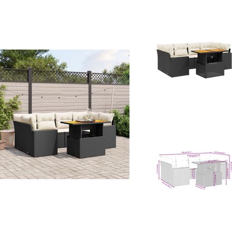 7-tlg. Garten-Sofagarnitur mit Kissen Schwarz Poly Rattan - Gartenmöbel Set - PE-Rattan Möbel - Outdoor Lounge - Gartenlounge - Terrassenmöbel (1/3)