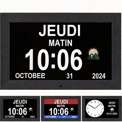 Grande Horloge numérique, réveil numérique pour Personnes âgées, Horloge de démence Qui fournit des alarmes et Un Calendrier électronique pour Les Personnes âgées (Noir, 10 Pouces) (1/5)