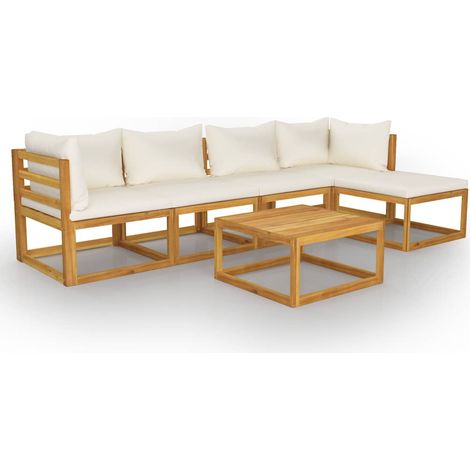 6-tlg. Garten-Lounge-Set mit Auflagen Creme Massivholz Akazie vidaXL