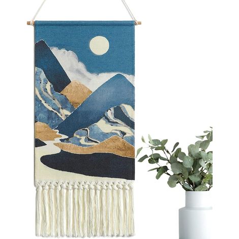 Tapisserie macramé bohème murale lune et soleil, décoration hippie pour chambre ou dortoir. (1/5)