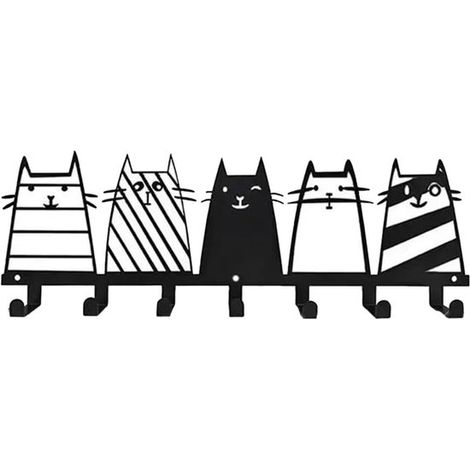 Porte-clés - Support mural pour clés - Portemanteau avec 7 crochets - Métal - Organisateur de clés - Tableau mural pour clés avec crochets - Porte-clés - Crochets muraux - Décoration - 258cm - Noir (1/5)