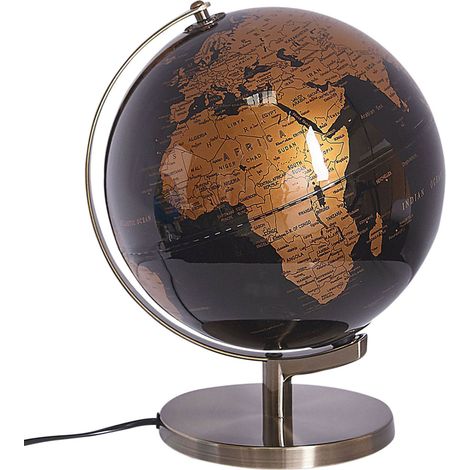 Globo terráqueo de mesa moderno giratorio negro y cobre Magellan