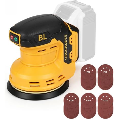 Ponceuse excentrique sans fil compatible 125 mm, sans charbon, 9 700 – 19 000 tr/min – Incl. 25 feuilles abrasives et système d'aspiration pour ponçage, polissage, métal et bois (1/5)