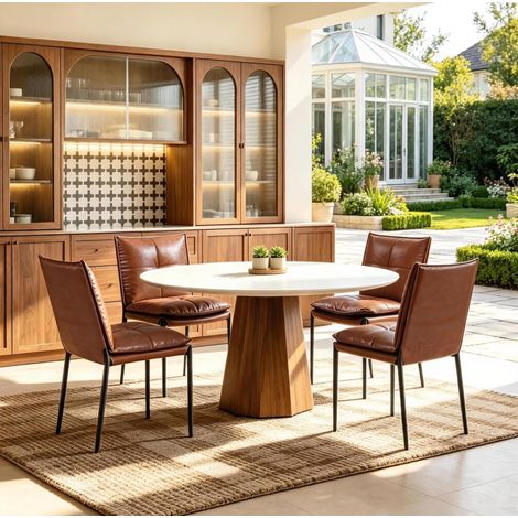 Set di 4 sedie da pranzo 46×51×87 cm in similpelle e metallo marrone e nero – MEUBLIV (1/5)
